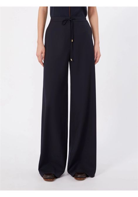 Max Mara Studio Pantalone Mstcrisma a Gamba Larga in Lana Blu Donna Max Mara Studio | Pantaloni | 2626136031600008